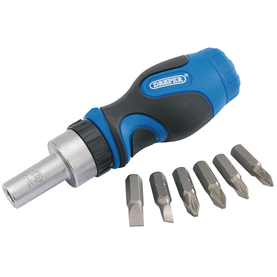Stubby Ratchet Screwdriver and Bit Set (7 Piece): Model No. 7SRS