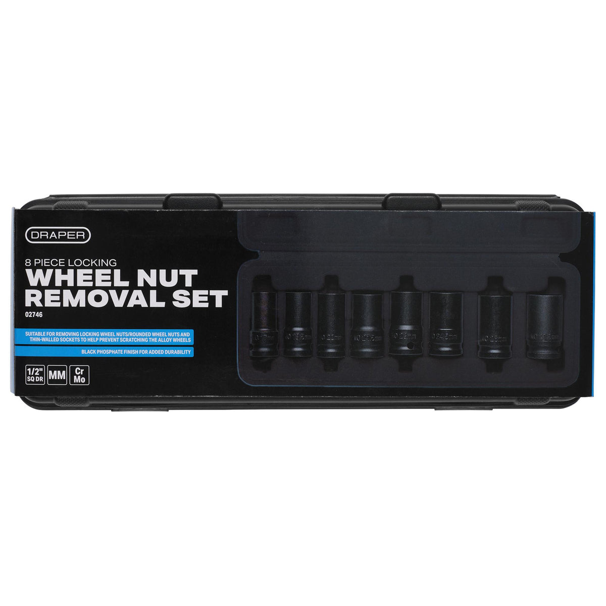 Locking Wheel Nut Removal Set, 1/2" Sq. Dr. (8 Piece): Model. No.LWNR1/2-8PC