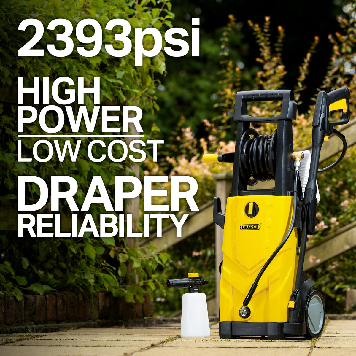 230V Pressure Washer, 2,200W, 165Bar, Yellow: Model No. PW2200/110D/YEL