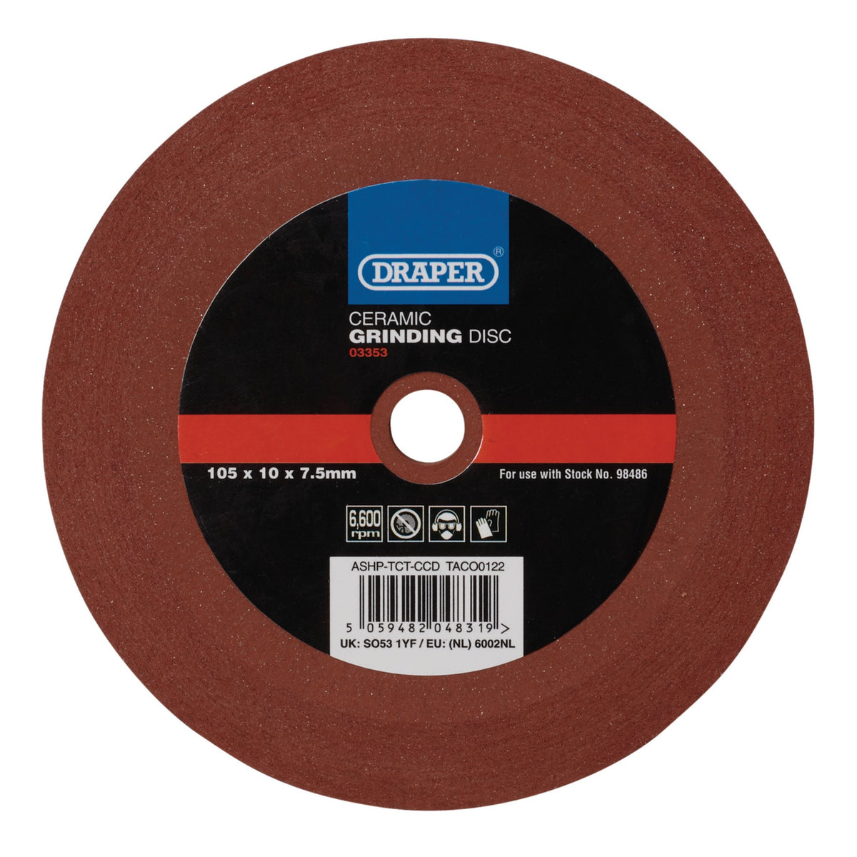 DRAPER Ceramic Grinding Disc for use with Stock No. 98486 Model No. ASHP-TCT-CCD