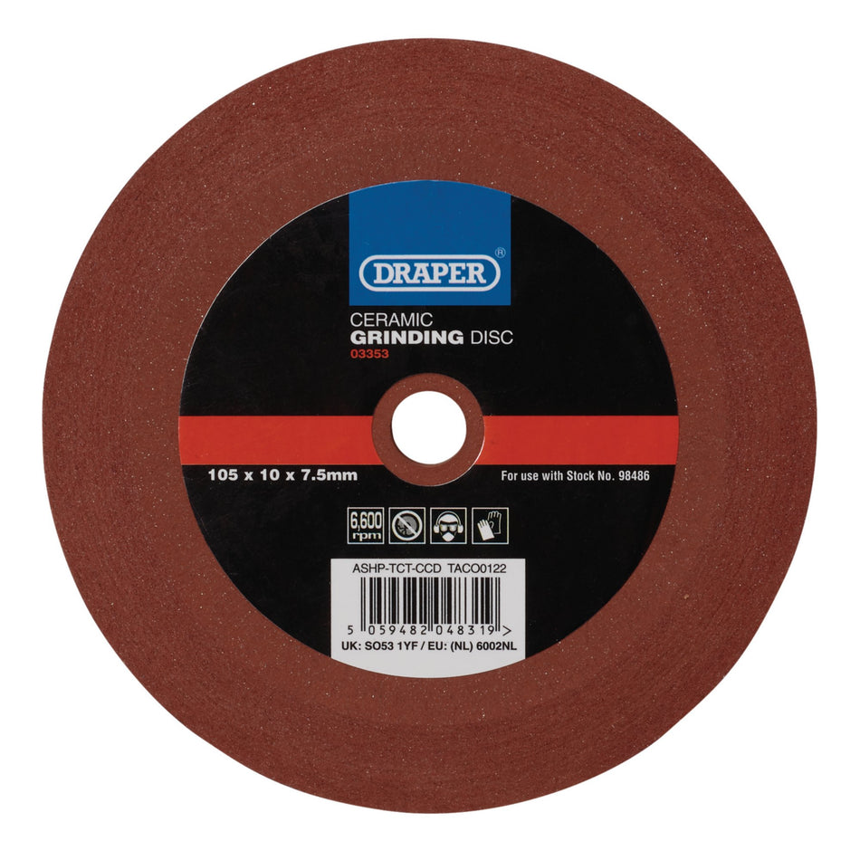 DRAPER Ceramic Grinding Disc for use with Stock No. 98486 Model No. ASHP-TCT-CCD