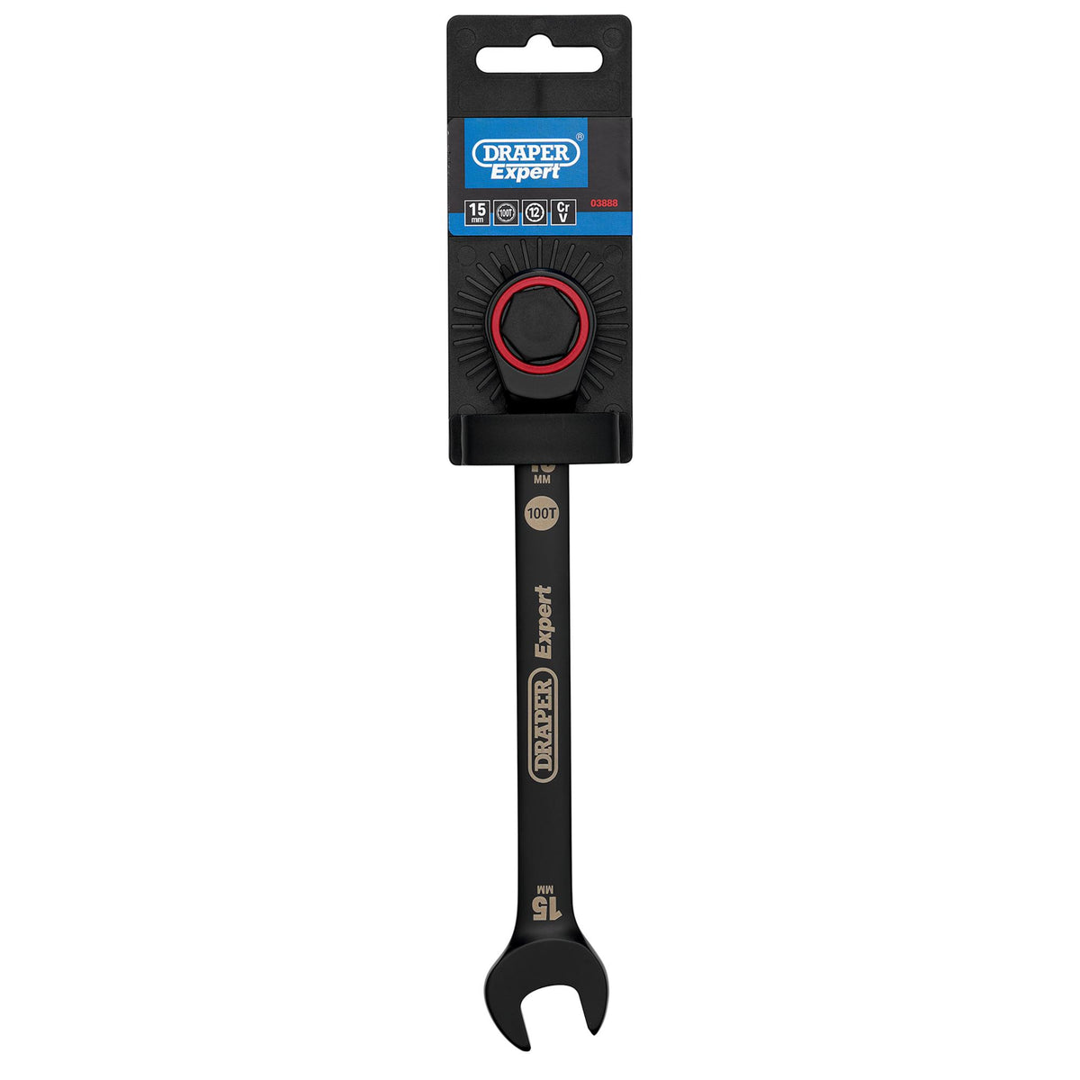 Draper Expert HI-TORQ Metric Ratchet Combination Spanner, 15mm, Black : Model No. 8241MM/BK