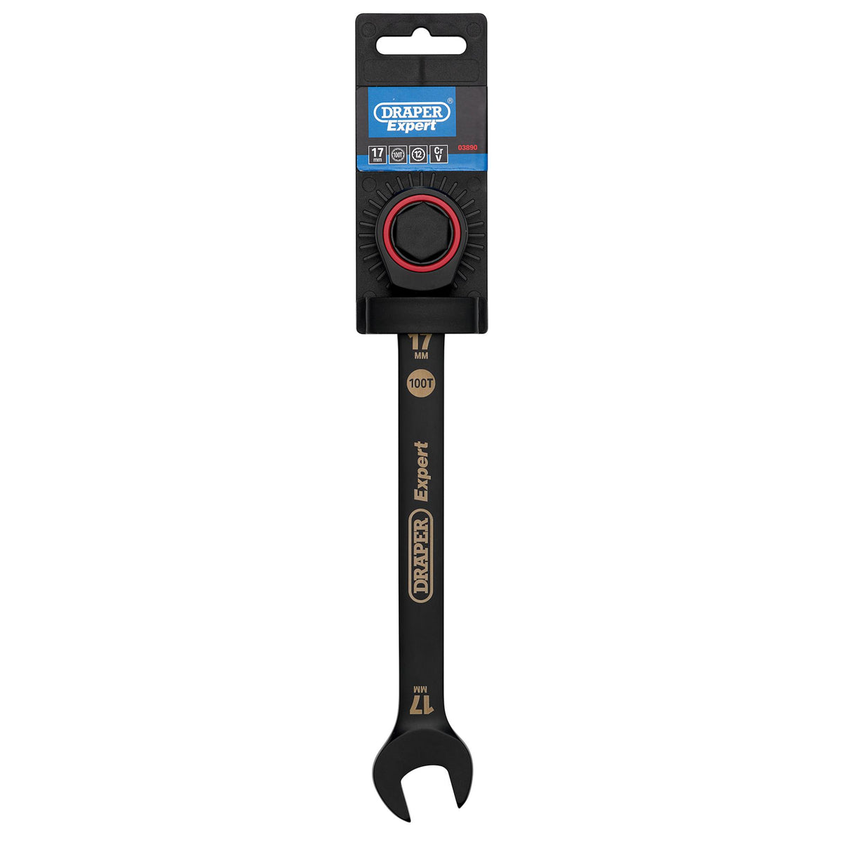 Draper Expert HI-TORQ Metric Ratchet Combination Spanner, 17mm, Black : Model No. 8241MM/BK