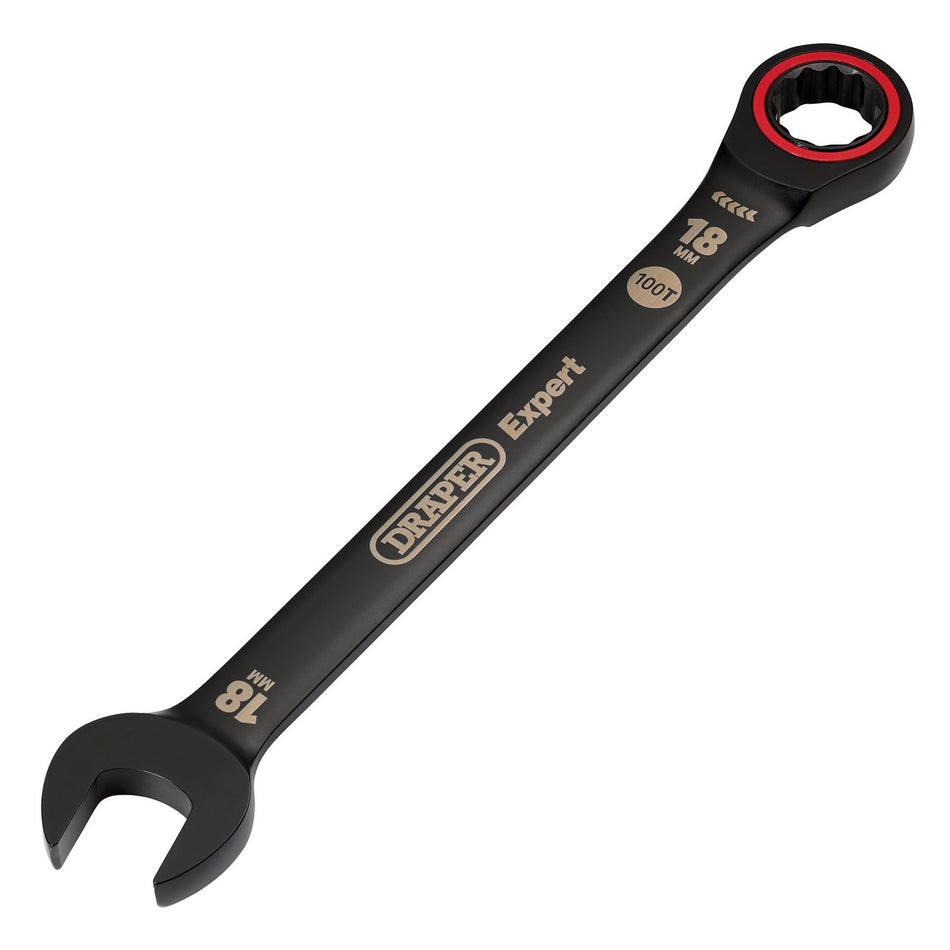 Draper Expert HI-TORQ Metric Ratchet Combination Spanner, 18mm, Black : Model No. 8241MM/BK