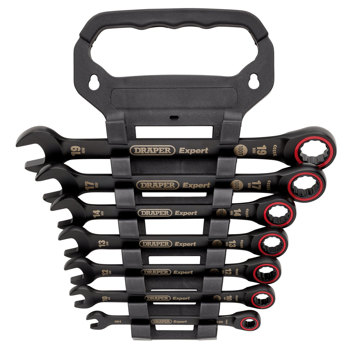 Draper Expert HI-TORQ Metric Ratchet Combination Spanner Set, Black (7 Piece) : Model No. 8241MM/BK/7