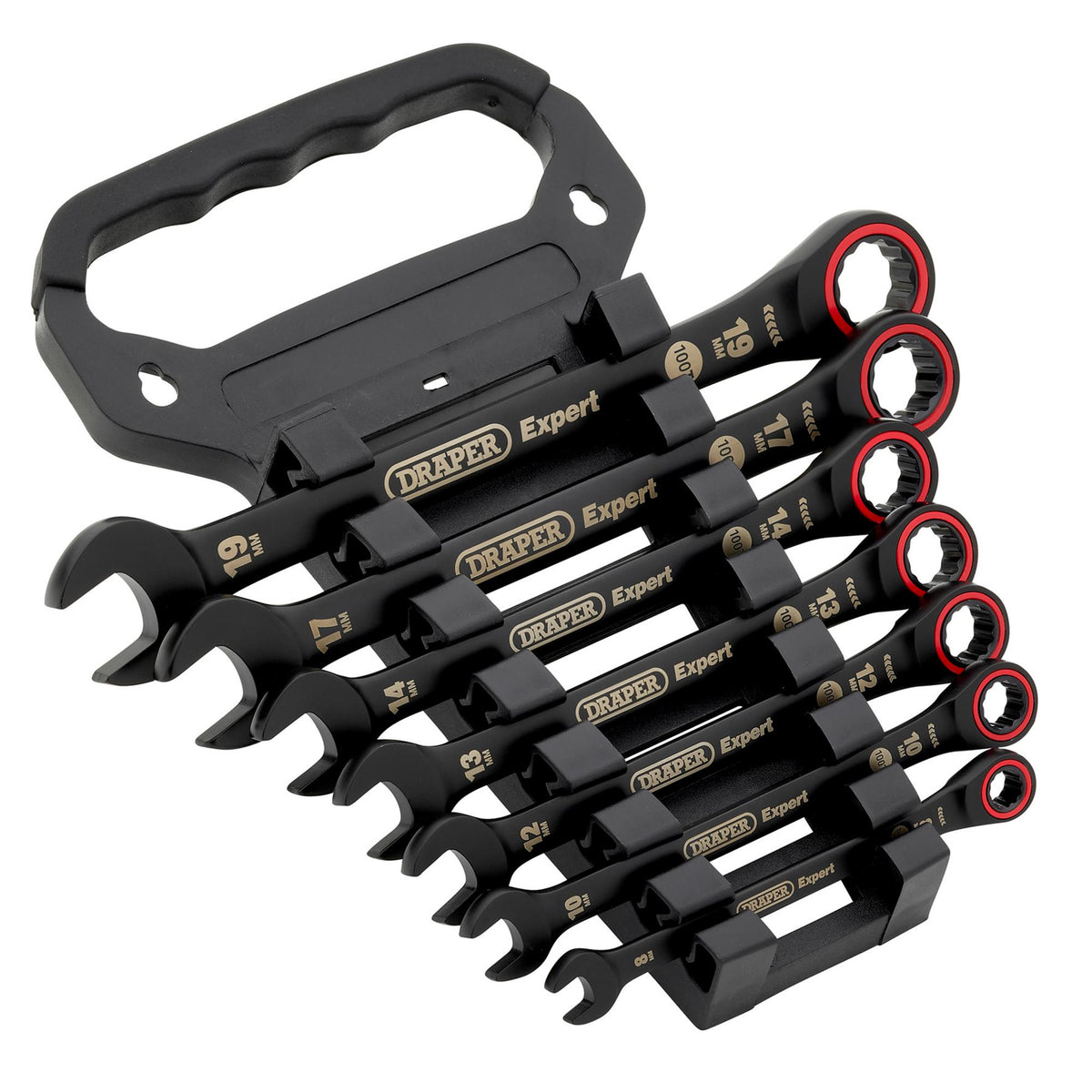 Draper Expert HI-TORQ Metric Ratchet Combination Spanner Set, Black (7 Piece) : Model No. 8241MM/BK/7