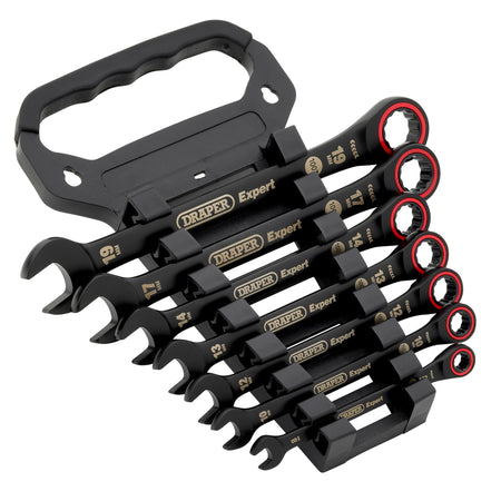 Draper Expert HI-TORQ Metric Ratchet Combination Spanner Set, Black (7 Piece) : Model No. 8241MM/BK/7