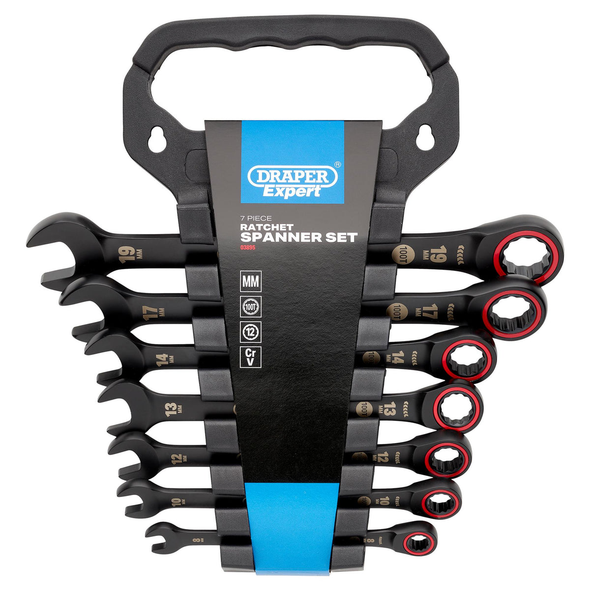 Draper Expert HI-TORQ Metric Ratchet Combination Spanner Set, Black (7 Piece) : Model No. 8241MM/BK/7