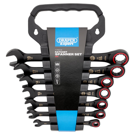 Draper Expert HI-TORQ Metric Ratchet Combination Spanner Set, Black (7 Piece) : Model No. 8241MM/BK/7