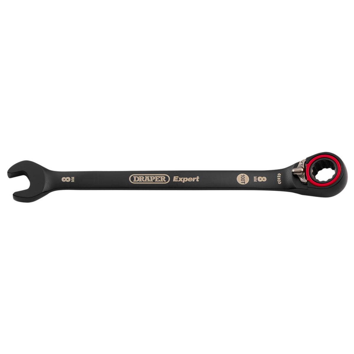 Draper Expert HI-TORQ Metric Reversible Ratchet Combination Spanner, 8mm, Black: No.8241RMM/BK