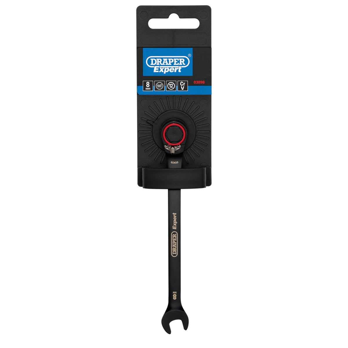 Draper Expert HI-TORQ Metric Reversible Ratchet Combination Spanner, 8mm, Black: No.8241RMM/BK