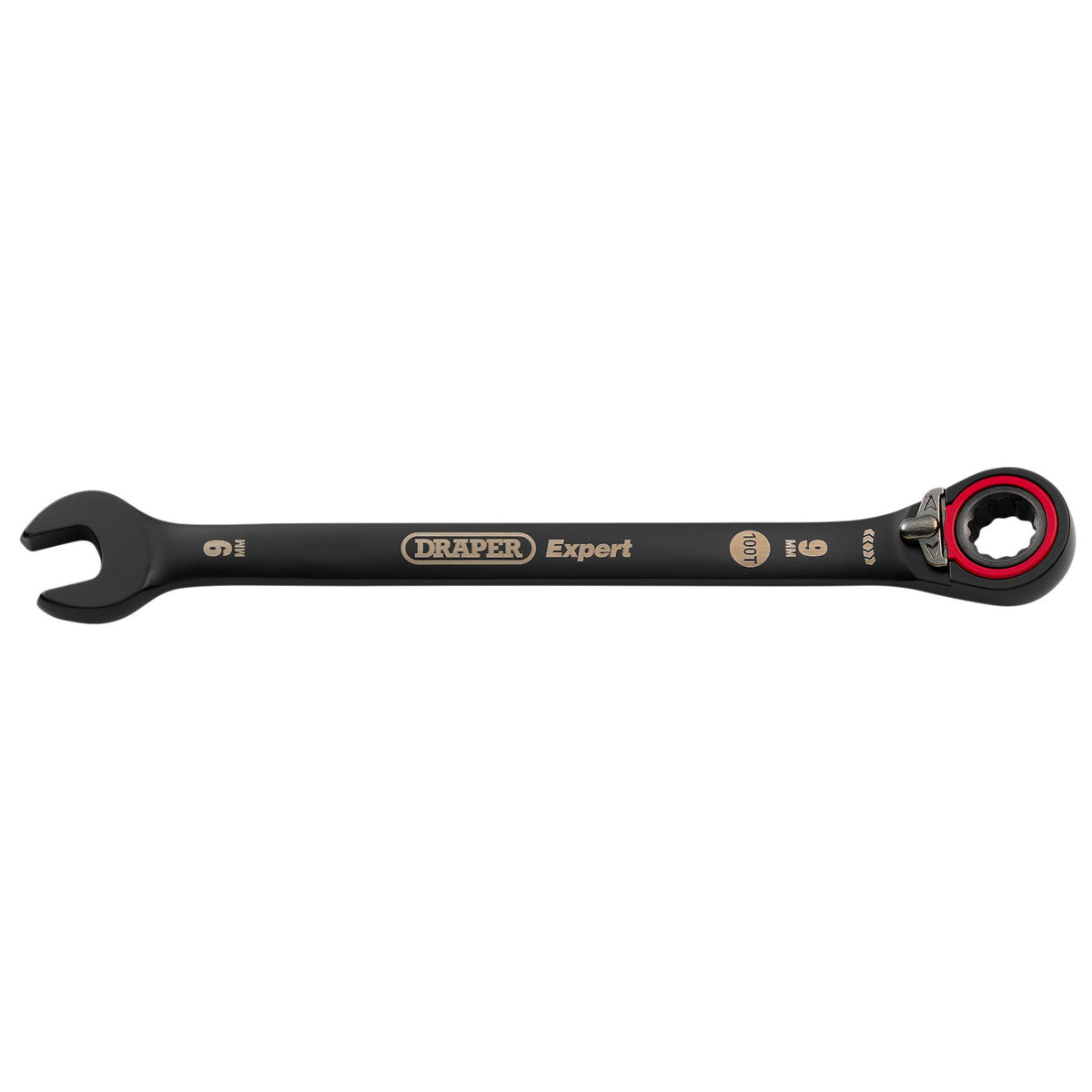 Draper Expert HI-TORQ Metric Reversible Ratchet Combination Spanner, 9mm, Black: No.8241RMM/BK