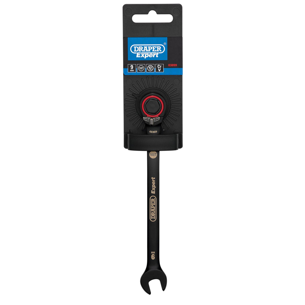 Draper Expert HI-TORQ Metric Reversible Ratchet Combination Spanner, 9mm, Black: No.8241RMM/BK