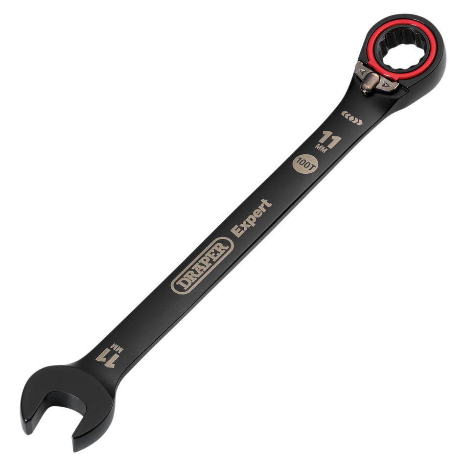 Draper Expert HI-TORQ Metric Reversible Ratchet Combination Spanner, 11mm, Black: No.8241RMM/BK