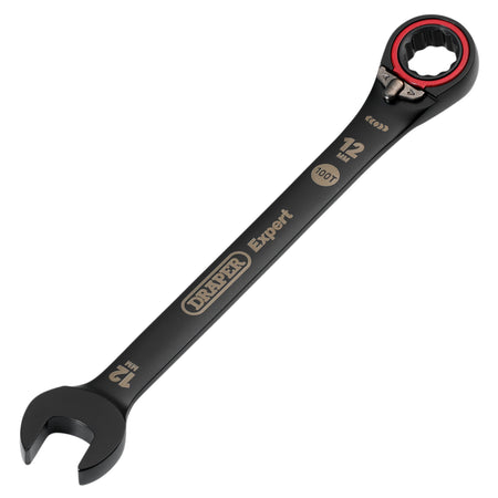 Draper Expert HI-TORQ Metric Reversible Ratchet Combination Spanner, 12mm, Black: No.8241RMM/BK