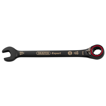 Draper Expert HI-TORQ Metric Reversible Ratchet Combination Spanner, 12mm, Black: No.8241RMM/BK