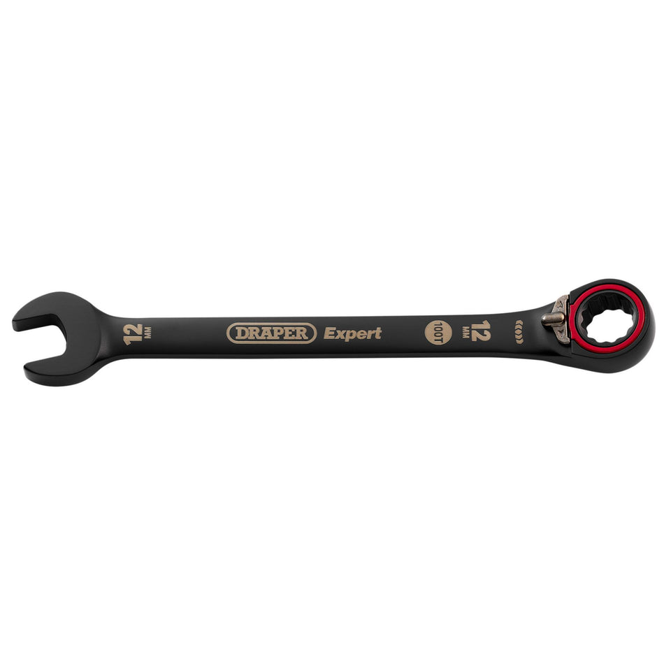 Draper Expert HI-TORQ Metric Reversible Ratchet Combination Spanner, 12mm, Black: No.8241RMM/BK