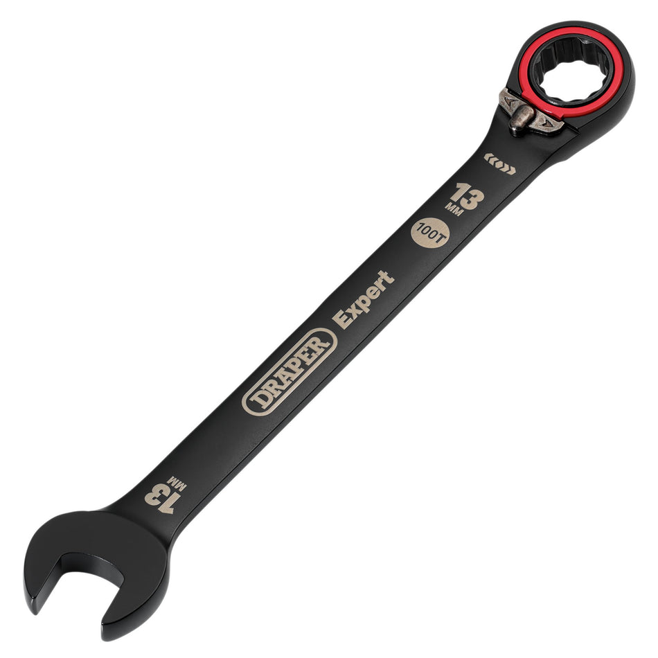 Draper Expert HI-TORQ Metric Reversible Ratchet Combination Spanner, 13mm, Black: No.8241RMM/BK