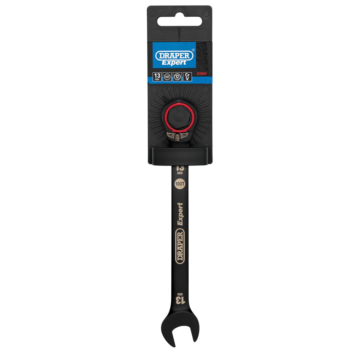 Draper Expert HI-TORQ Metric Reversible Ratchet Combination Spanner, 13mm, Black: No.8241RMM/BK
