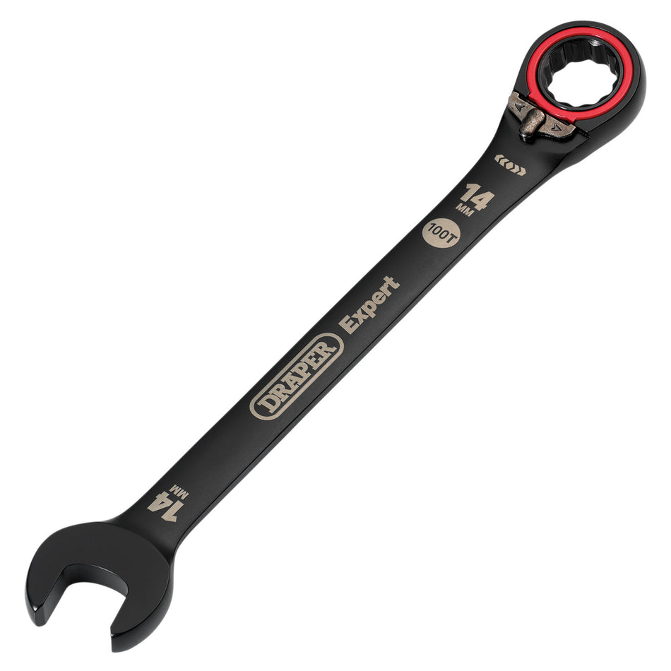 Draper Expert HI-TORQ Metric Reversible Ratchet Combination Spanner, 14mm, Black: No.8241RMM/BK