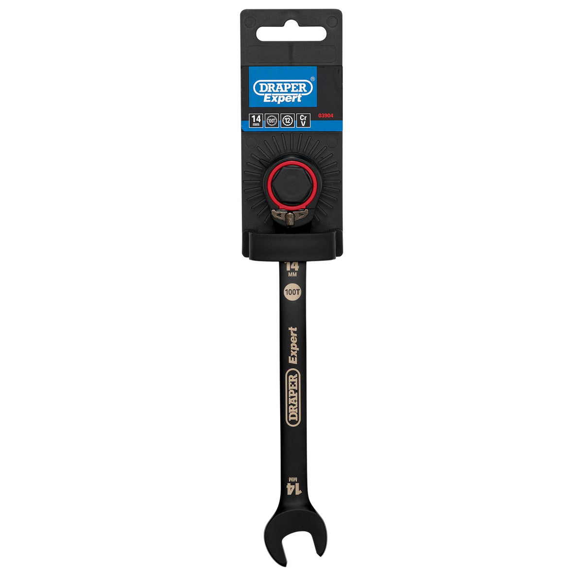 Draper Expert HI-TORQ Metric Reversible Ratchet Combination Spanner, 14mm, Black: No.8241RMM/BK