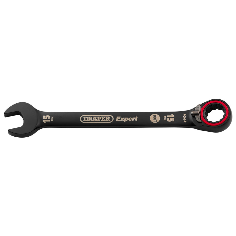 Draper Expert HI-TORQ Metric Reversible Ratchet Combination Spanner, 15mm, Black: No.8241RMM/BK