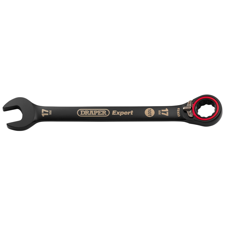 Draper Expert HI-TORQ Metric Reversible Ratchet Combination Spanner, 17mm, Black: No.8241RMM/BK
