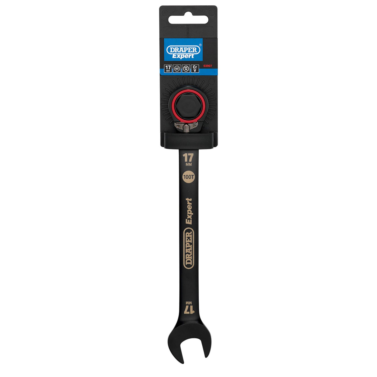 Draper Expert HI-TORQ Metric Reversible Ratchet Combination Spanner, 17mm, Black: No.8241RMM/BK