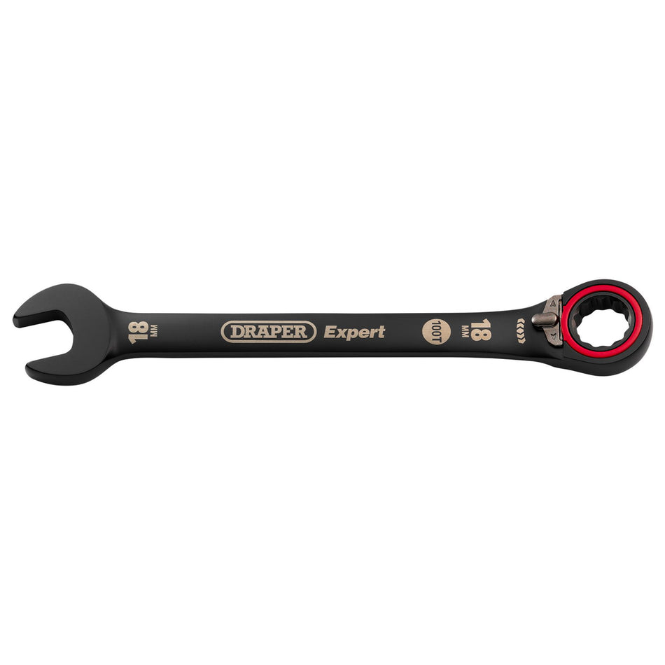 Draper Expert HI-TORQ Metric Reversible Ratchet Combination Spanner, 18mm, Black: No.8241RMM/BK