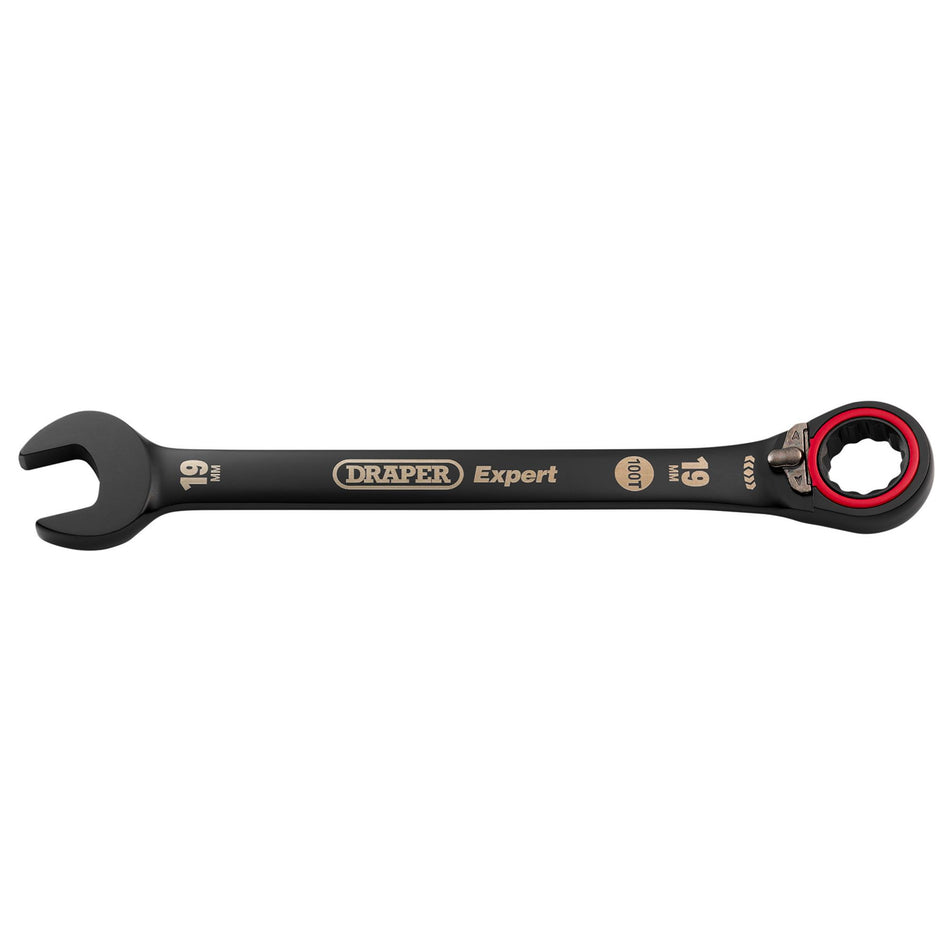 Draper Expert HI-TORQ Metric Reversible Ratchet Combination Spanner, 19mm, Black: No.8241RMM/BK