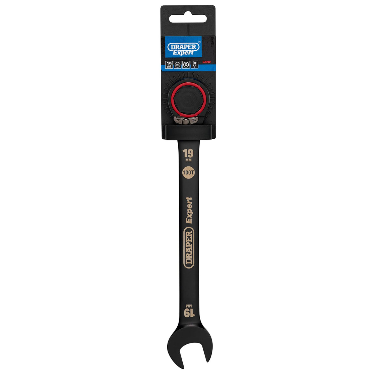 Draper Expert HI-TORQ Metric Reversible Ratchet Combination Spanner, 19mm, Black: No.8241RMM/BK
