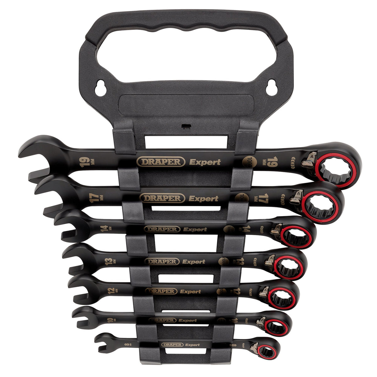 Draper Expert HI-TORQ Metric Reversible Ratchet Combination Spanner Set, Black (7 Piece): No.8241RMM/BK/7