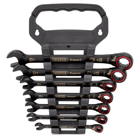 Draper Expert HI-TORQ Metric Reversible Ratchet Combination Spanner Set, Black (7 Piece): No.8241RMM/BK/7