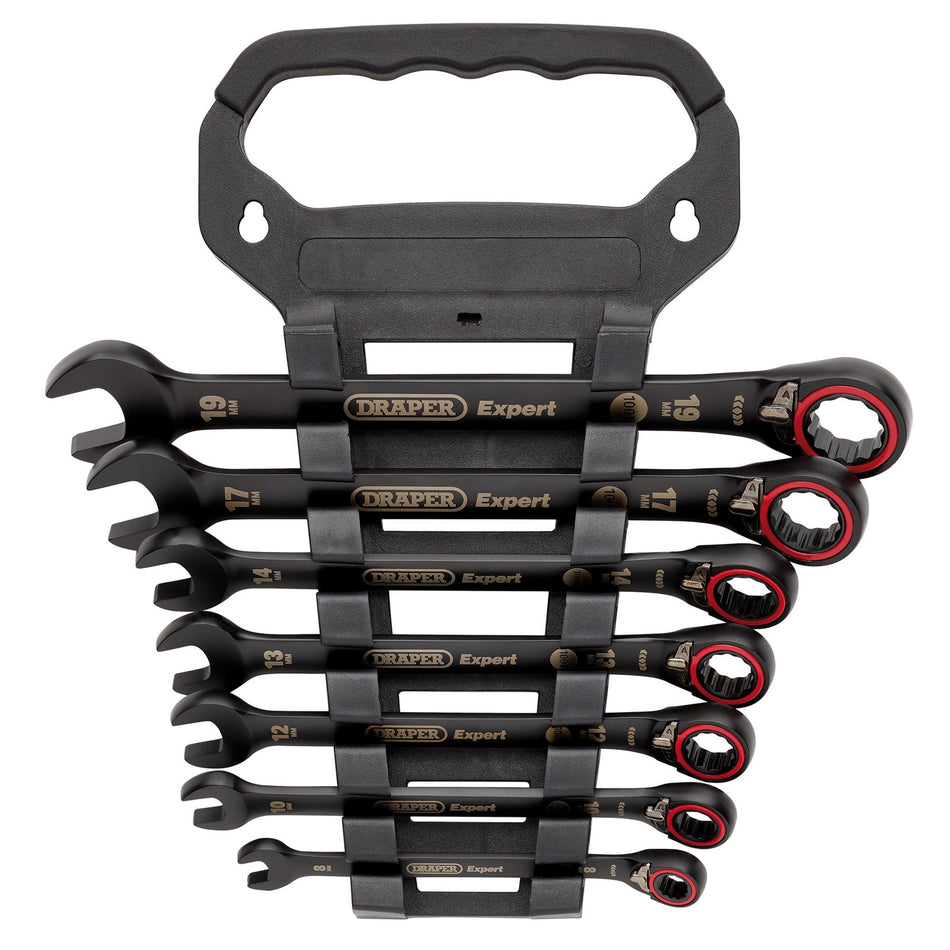 Draper Expert HI-TORQ Metric Reversible Ratchet Combination Spanner Set, Black (7 Piece): No.8241RMM/BK/7