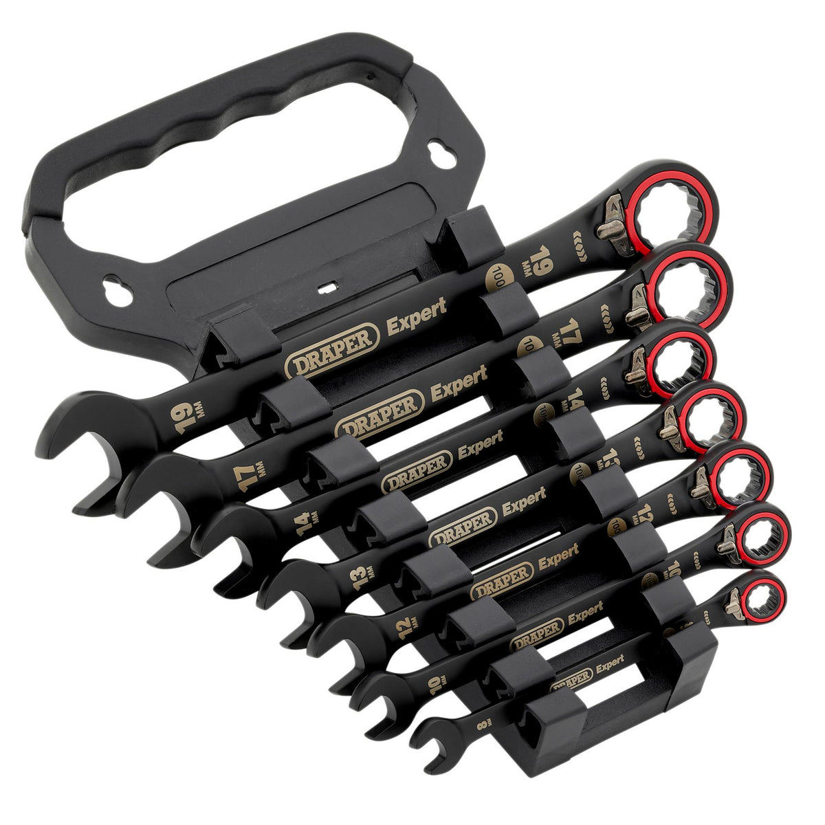 Draper Expert HI-TORQ Metric Reversible Ratchet Combination Spanner Set, Black (7 Piece): No.8241RMM/BK/7