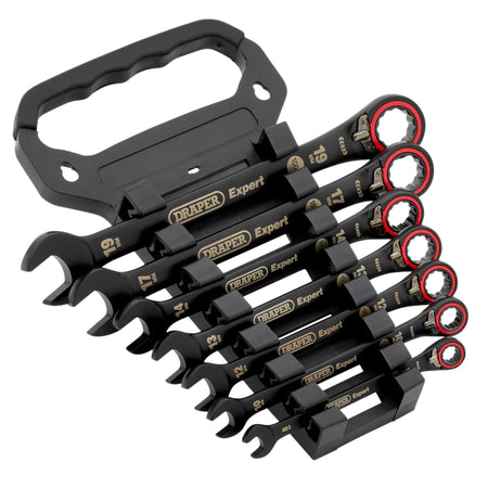 Draper Expert HI-TORQ Metric Reversible Ratchet Combination Spanner Set, Black (7 Piece): No.8241RMM/BK/7