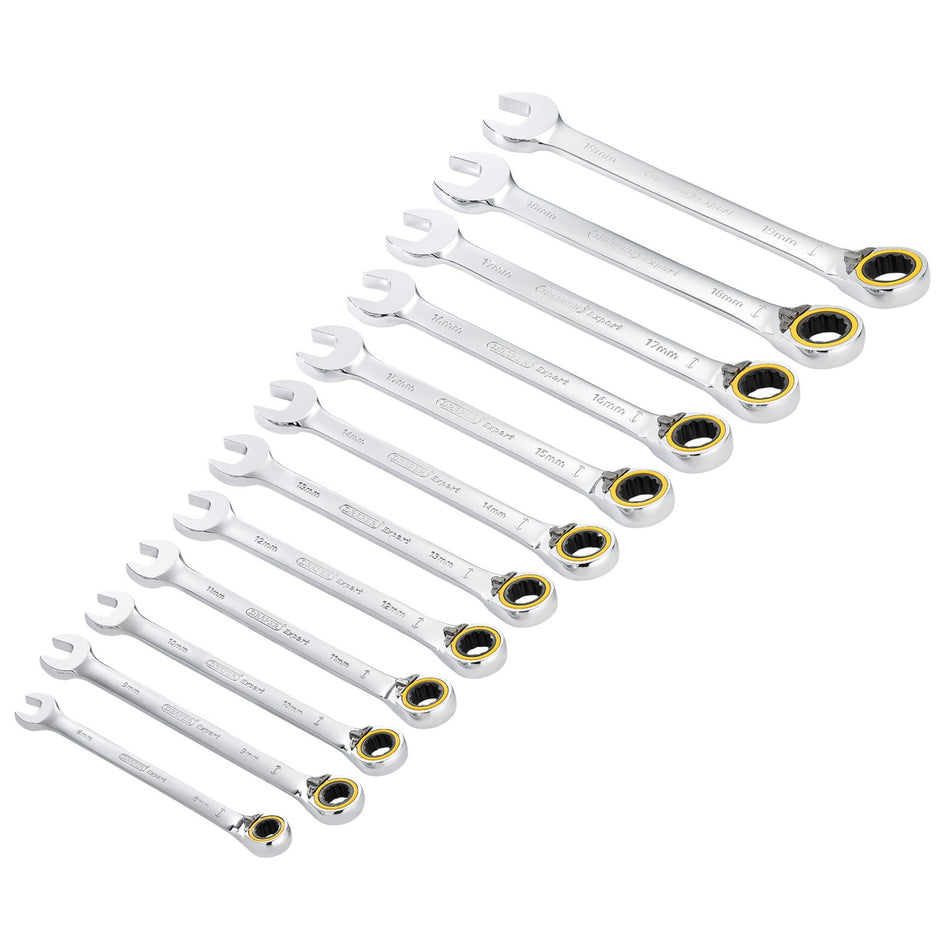 Draper Expert HI-TORQ Metric Reversible Ratchet Combination Spanner Set (12 Piece): No.8241RMM/12