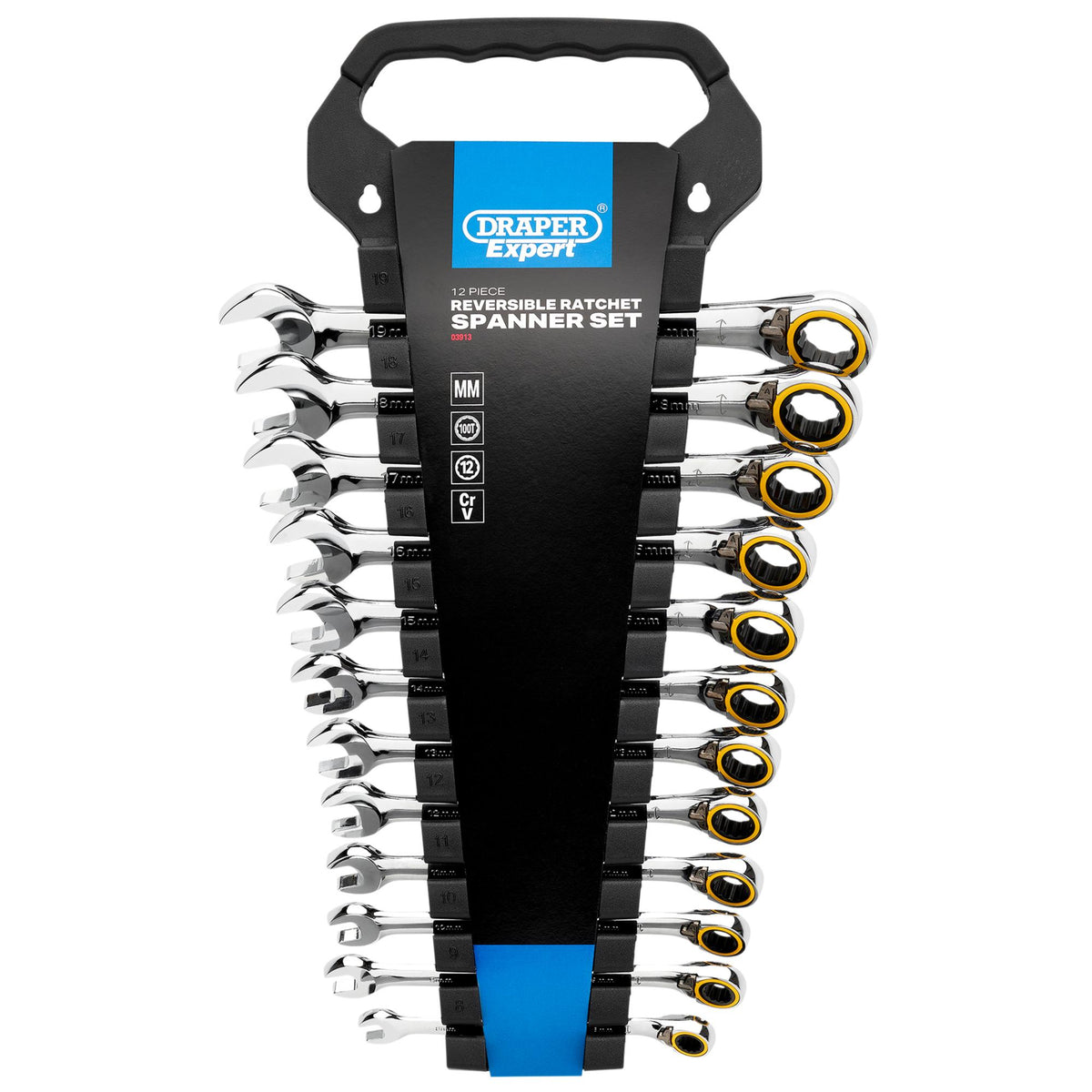 Draper Expert HI-TORQ Metric Reversible Ratchet Combination Spanner Set (12 Piece): No.8241RMM/12