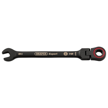 Draper Expert HI-TORQ Metric Flexible Head Ratchet Combination Spanner, 9mm, Black : Model No. 8241FMM/BK