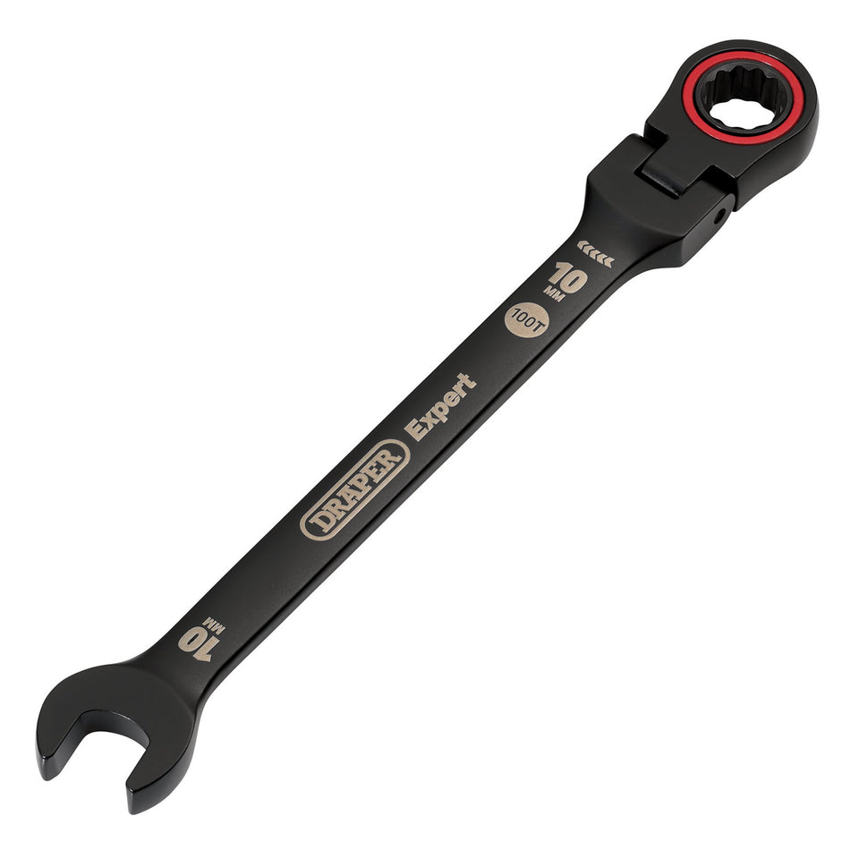 Draper Expert HI-TORQ Metric Flexible Head Ratchet Combination Spanner, 10mm, Black : Model No. 8241FMM/BK
