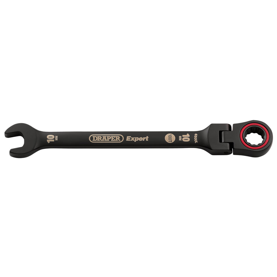 Draper Expert HI-TORQ Metric Flexible Head Ratchet Combination Spanner, 10mm, Black : Model No. 8241FMM/BK