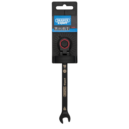 Draper Expert HI-TORQ Metric Flexible Head Ratchet Combination Spanner, 10mm, Black : Model No. 8241FMM/BK