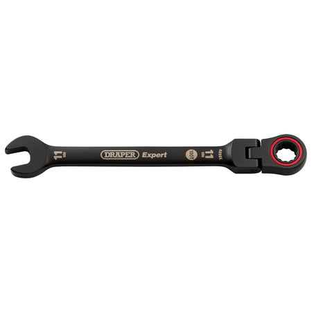 Draper Expert HI-TORQ Metric Flexible Head Ratchet Combination Spanner, 11mm, Black : Model No. 8241FMM/BK