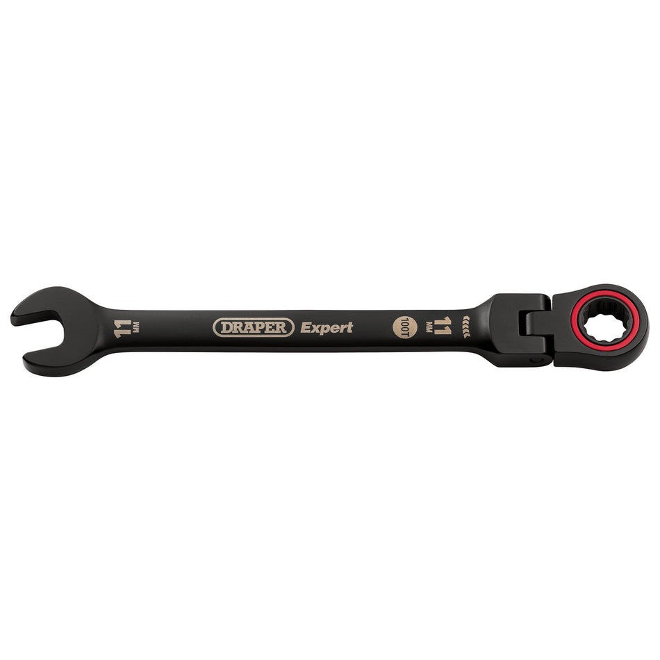Draper Expert HI-TORQ Metric Flexible Head Ratchet Combination Spanner, 11mm, Black : Model No. 8241FMM/BK