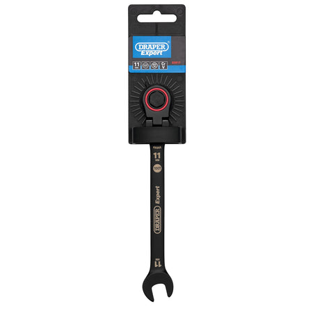 Draper Expert HI-TORQ Metric Flexible Head Ratchet Combination Spanner, 11mm, Black : Model No. 8241FMM/BK