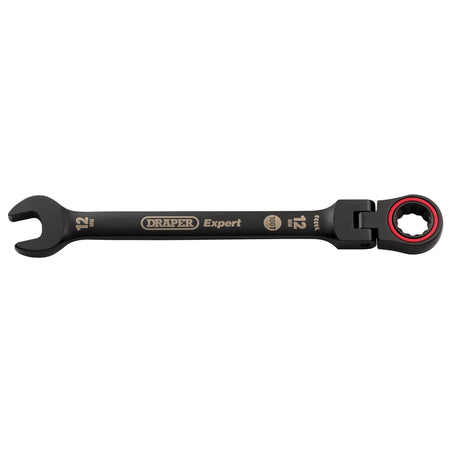 Draper Expert HI-TORQ Metric Flexible Head Ratchet Combination Spanner, 12mm, Black : Model No. 8241FMM/BK