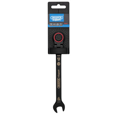 Draper Expert HI-TORQ Metric Flexible Head Ratchet Combination Spanner, 12mm, Black : Model No. 8241FMM/BK