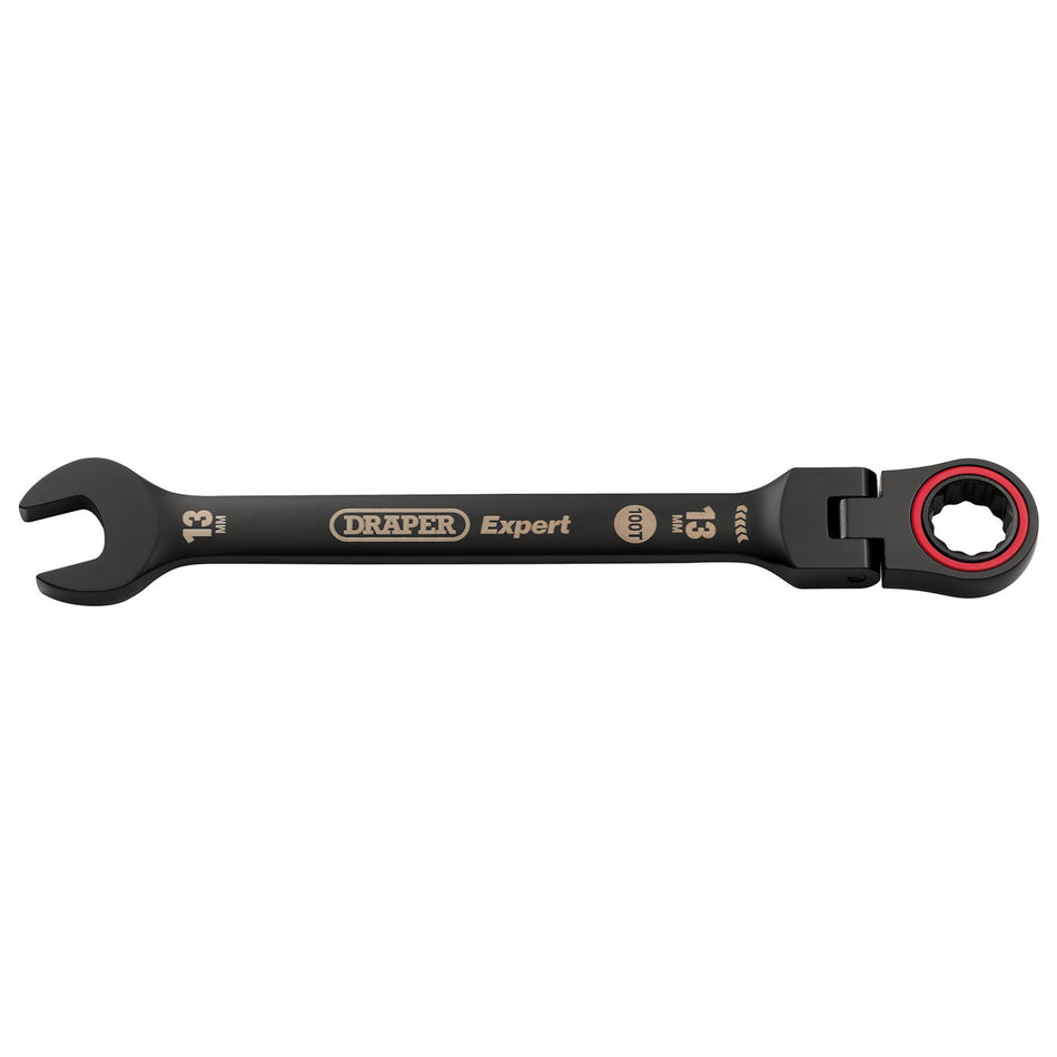 Draper Expert HI-TORQ Metric Flexible Head Ratchet Combination Spanner, 13mm, Black : Model No. 8241FMM/BK