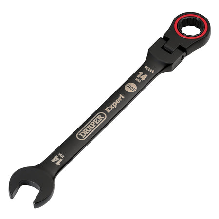 Draper Expert HI-TORQ Metric Flexible Head Ratchet Combination Spanner, 14mm, Black : Model No. 8241FMM/BK