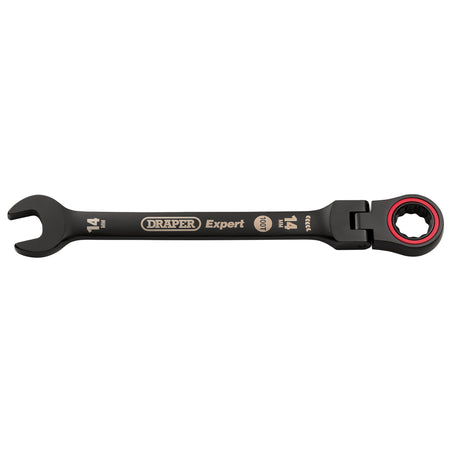Draper Expert HI-TORQ Metric Flexible Head Ratchet Combination Spanner, 14mm, Black : Model No. 8241FMM/BK